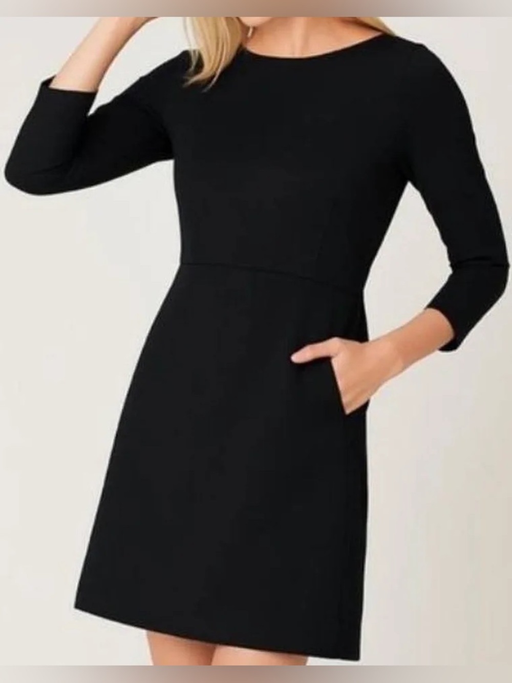 Spanx Perfect A-Line 3/4 Sleeve Dress Sz L Black Slimming Stretch Zip Sleeve